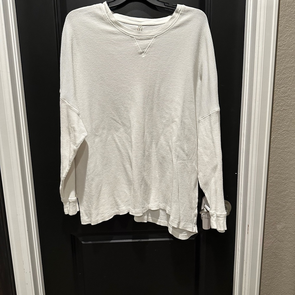 Free People Cream Long Sleeve Waffle Knit Shirt XL